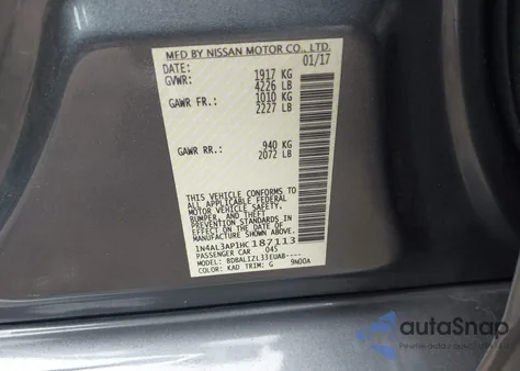 2017 Nissan Altima 2.5 Sv from USA, damaged, VIN 1N4AL3AP1HC187113